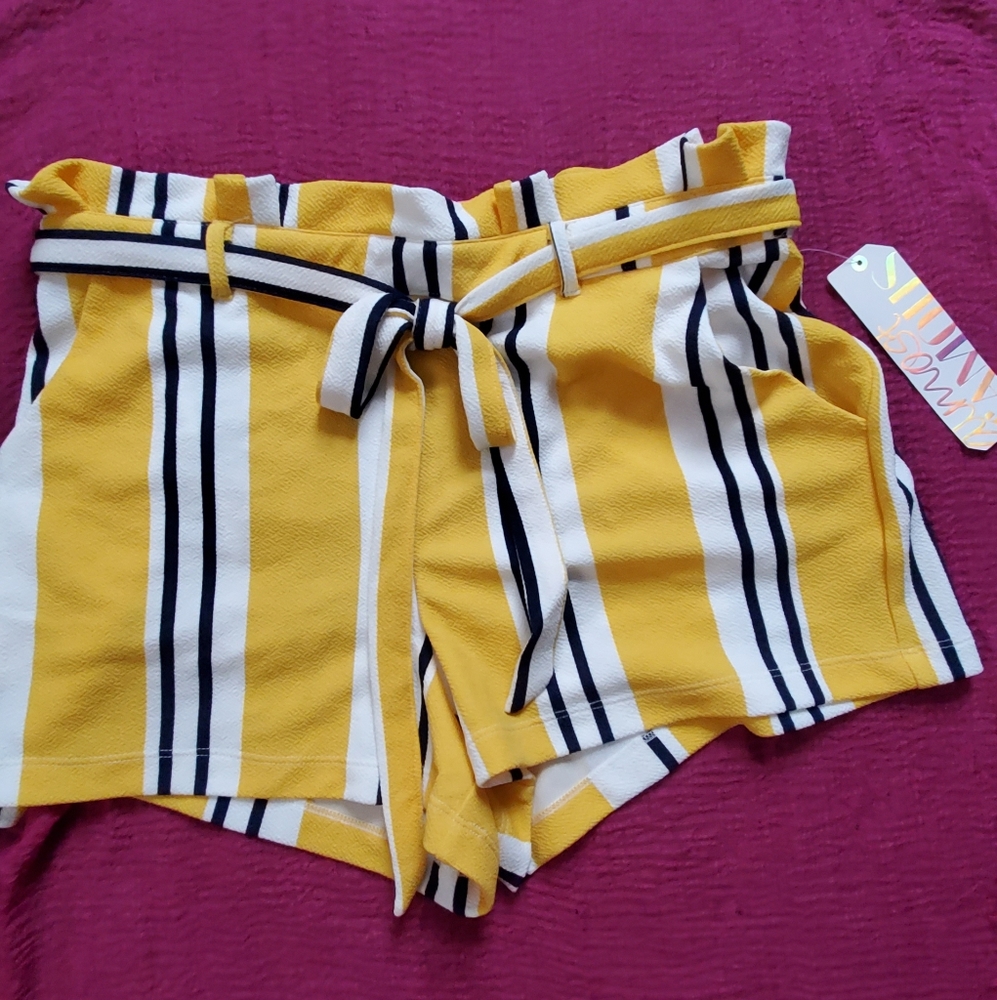 Striped self tie paperbag shorts